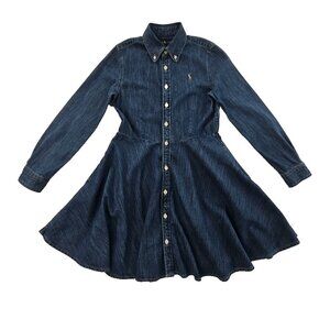 Lauren Ralph Lauren Denim Shirt Dress girls 10 Blue Long Sleeve No Belt EUC